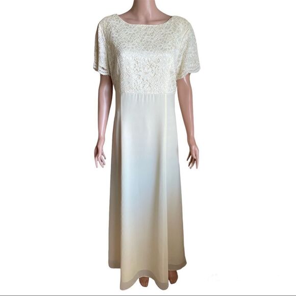 VTG Lanz of Salzburg Pale Yellow/Ivory Lace Gown Mother of the Bride Size 12 - Picture 1 of 11